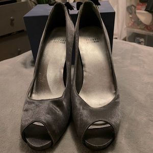 Sparkle Grey, Black Ribbon Heel Pump
